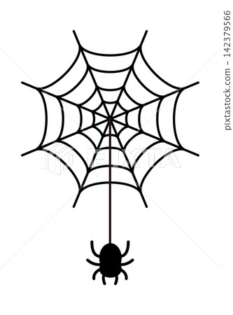 A simple vector illustration of a spider descending from a spiderweb by lowering a thread. A simple vector illustration of a spider descending from a spiderweb by lowering a thread. 142379566