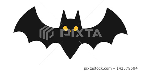 A Halloween illustration of a cute bat with its wings spread wide. 142379594