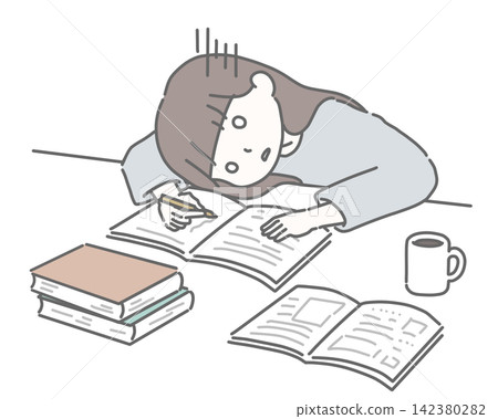 A woman who is stuck in her studies and collapses. 142380282