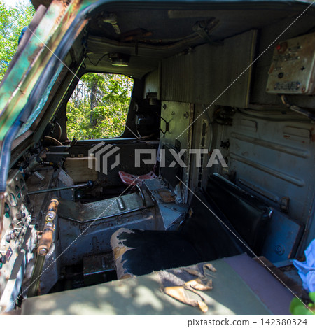 Old Soviet GT-SM GAZ-71 tracked all-terrain vehicle overgrown in forest in Murmansk Oblast, Russia 142380324