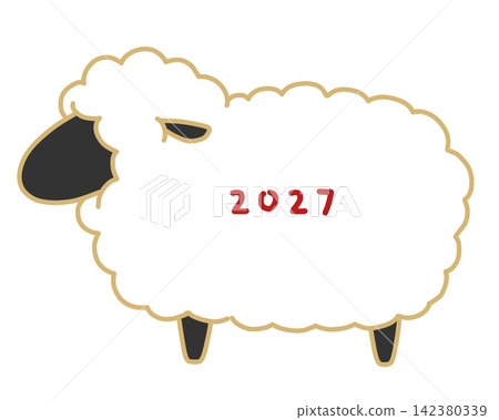 一隻羊,上面印著2027年,非常適合做新年賀卡。 一隻羊,上面印著2027年,非常適合做新年賀卡。 142380339