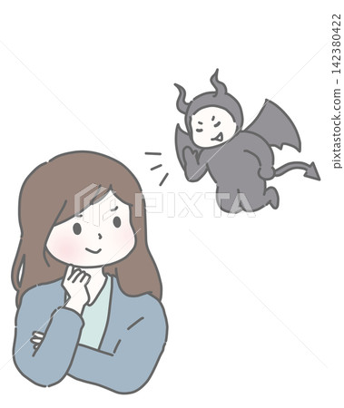 一位微笑的女子聽著魔鬼的誘惑 142380422