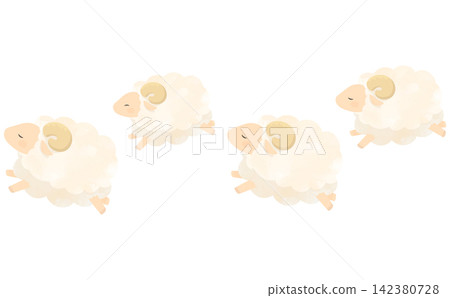 An illustration of a flock of sheep facing sideways. An illustration of a flock of sheep facing sideways. 142380728