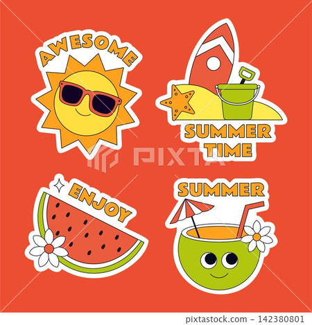 Hello Summer Social Media Label Flat Cartoon Background Illustration Template Hello Summer Social Media Label Flat Cartoon Background Illustration Template 142380801