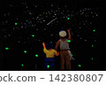 A scene of fireflies flying during summer vacation, and shooting stars 142380807