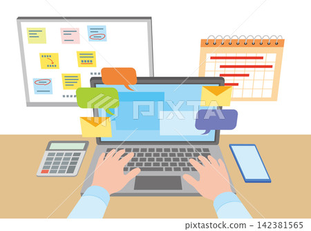 Desk work and businessmen Desk work and businessmen 142381565