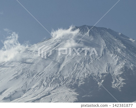 The snow-capped summit of Mount Fuji, shining in the backlight, and the shadows of the clouds. The snow-capped summit of Mount Fuji, shining in the backlight, and the shadows of the clouds. 142381877