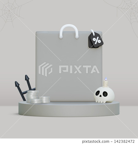 3D Halloween Shopping Banner Template Copy Space Skull Candle 3D Halloween Shopping Banner Template Copy Space Skull Candle 142382472