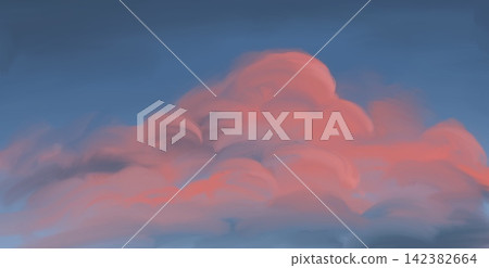 Dark Blue Sky Painterly Cloud with Coral Pink Tones Dark Blue Sky Painterly Cloud with Coral Pink Tones 142382664
