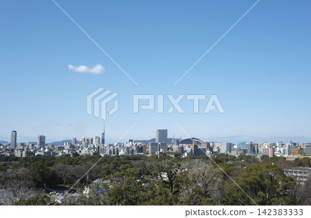 從福岡城天守閣遺址看到的福岡市。 142383333