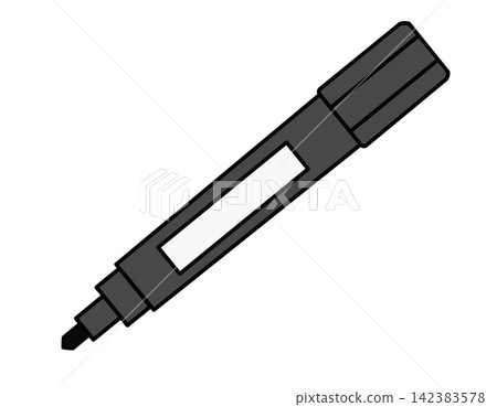 Marker pen, oil-based pen, broad tip, stationery, writing instrument, office supplies, black, simple illustration. Marker pen, oil-based pen, broad tip, stationery, writing instrument, office supplies, black, simple illustration. 142383578