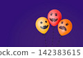 Bunch of three Halloween orange balloons. Balloon with monster faces. 3d rendered illustration 142383615