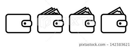Wallet Icon Set with Zero, One, Two and Three Banknotes Showing Money Growth Wallet Icon Set with Zero, One, Two and Three Banknotes Showing Money Growth 142383621