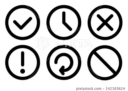 Status Icon Set with Checkmark, Rejected, Canceled, Warning, Return and Pending Status Icon Set with Checkmark, Rejected, Canceled, Warning, Return and Pending 142383624