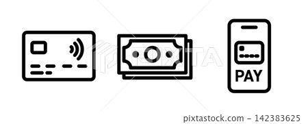 Payment Methods Icon Set for Cash, Credit Card and Mobile Online Payments Payment Methods Icon Set for Cash, Credit Card and Mobile Online Payments 142383625