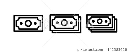 Cash Bill Icon Set with One, Two and Three Banknotes Cash Bill Icon Set with One, Two and Three Banknotes 142383626