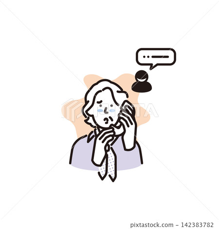 Simple illustration: Senior woman frightened by phone scams (vector illustration) Simple illustration: Senior woman frightened by phone scams (vector illustration) 142383782