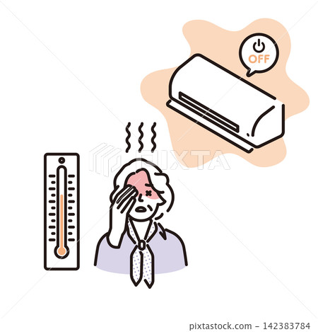 簡圖:一位老年婦女因長時間待在沒有空調的炎熱環境而中暑(向量圖)。 簡圖:一位老年婦女因長時間待在沒有空調的炎熱環境而中暑(向量圖)。 142383784