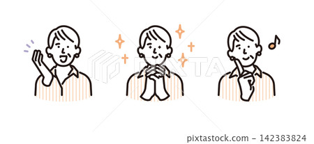 Simple illustrations: A set of positive poses of senior women expressing joy and anticipation (vector illustrations) Simple illustrations: A set of positive poses of senior women expressing joy and anticipation (vector illustrations) 142383824