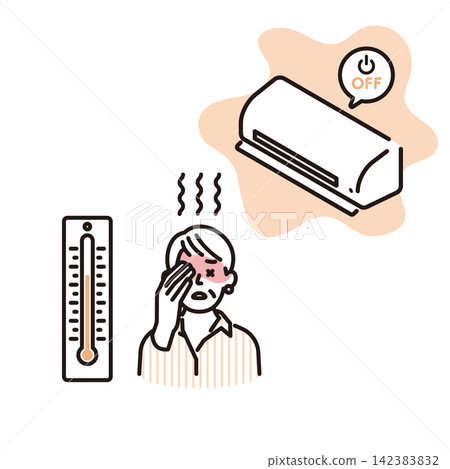簡圖:一位老年婦女因長時間待在沒有空調的炎熱環境而中暑(向量圖)。 簡圖:一位老年婦女因長時間待在沒有空調的炎熱環境而中暑(向量圖)。 142383832