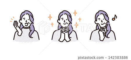 簡潔插圖：一群老年女性展現喜悅與期待的正向姿態（向量圖） 142383886