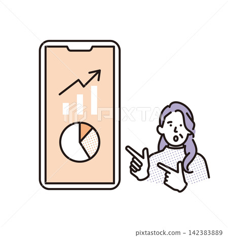 簡圖:一位老年女性正在用智慧型手機查看她的資產管理和投資績效。 (向量圖) 簡圖:一位老年女性正在用智慧型手機查看她的資產管理和投資績效。 (向量圖) 142383889