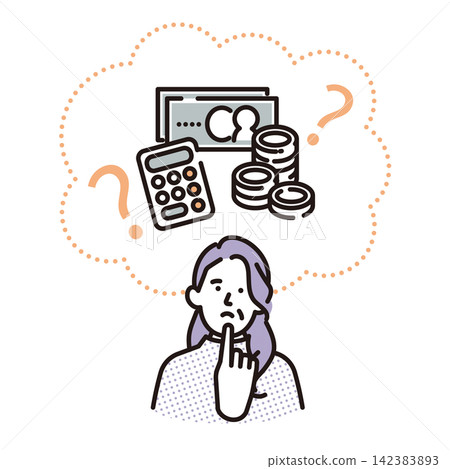 Simple illustration: A senior woman thinking about asset management (vector illustration) Simple illustration: A senior woman thinking about asset management (vector illustration) 142383893