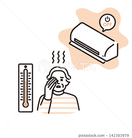簡圖：一位老年男子因長時間待在沒有空調的炎熱環境中而中暑（向量圖）。 142383979