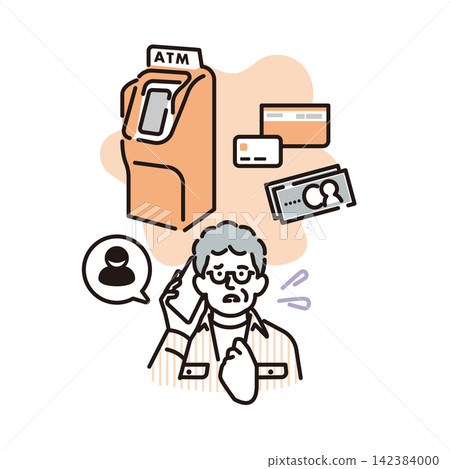 Simple illustration: An anxious-looking senior man holding a smartphone (vector illustration) Simple illustration: An anxious-looking senior man holding a smartphone (vector illustration) 142384000