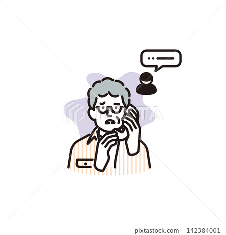 Simple illustration: Senior man frightened by phone scams (vector illustration) Simple illustration: Senior man frightened by phone scams (vector illustration) 142384001