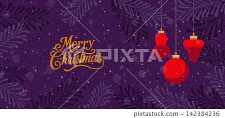 Elegant Christmas Greeting Banners with Pine Branches and Ornaments 142384236
