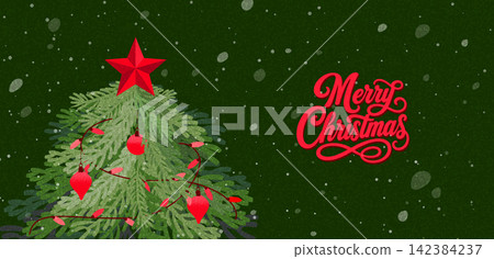 Elegant Christmas Greeting Banners with Pine Branches and Ornaments Elegant Christmas Greeting Banners with Pine Branches and Ornaments 142384237