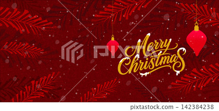 Elegant Christmas Greeting Banners with Pine Branches and Ornaments Elegant Christmas Greeting Banners with Pine Branches and Ornaments 142384238