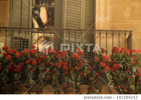 Balcony of a house with flowers Balcony of a house with flowers 142384252