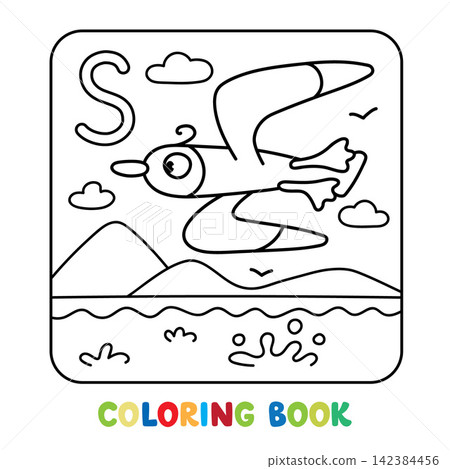 Funny seagull. Animals coloring book Alphabet S 142384456