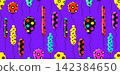 Seamless pattern with cute multicolored balloons in doodle style. Funny clipart. Vector background for website banner, kids' room wallpaper, gifts wrapping, party invitation backdrop, textile texture 142384650