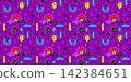 Seamless pattern with cute multicolored balloons in doodle style. Funny clipart. Vector background for website banner, kids' room wallpaper, gifts wrapping, party invitation backdrop, textile texture 142384651