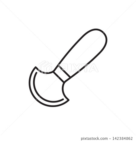 Minimalist line art icon of a traditional semi-circular round knife for cutting and skiving leather. Minimalist line art icon of a traditional semi-circular round knife for cutting and skiving leather. 142384862