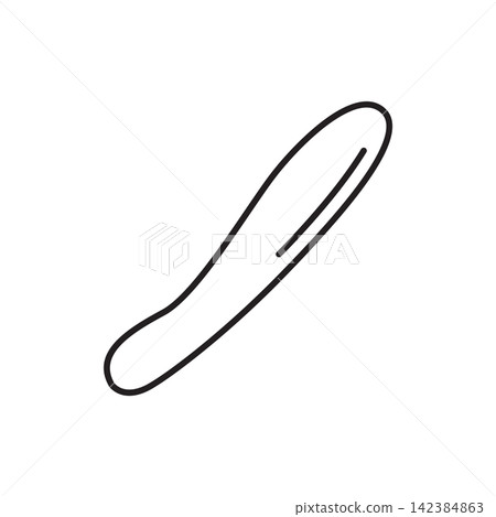 Minimalist line art icon of a smooth bone folder tool for creasing and burnishing leather seams. Minimalist line art icon of a smooth bone folder tool for creasing and burnishing leather seams. 142384863