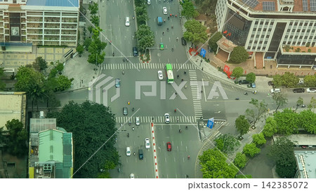 Aerial View Of A Traffic Intersection In Hanoi Capital, Vietnam. Aerial View Of A Traffic Intersection In Hanoi Capital, Vietnam. 142385072