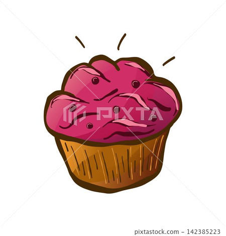 Cherry hand drawn Cupcake with Cream Frosting, vector illustration Cherry hand drawn Cupcake with Cream Frosting, vector illustration 142385223