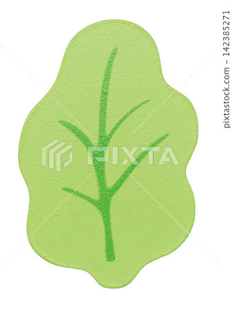 A light green, leaf-shaped object with hand-painted veins against a white background. A light green, leaf-shaped object with hand-painted veins against a white background. 142385271