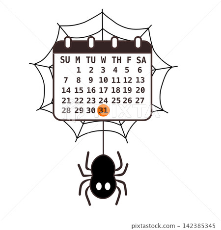 Halloween October calendar grid with spider web hanging spider autumn holiday planner sticker print visual graphic clipart artwork design icon element illustration Halloween October calendar grid with spider web hanging spider autumn holiday planner sticker print visual graphic clipart artwork design icon element illustration 142385345