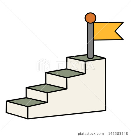 Stairs step up to top with flag career goal success growth progress business concept sticker print visual graphic clipart artwork design icon element illustration 142385348