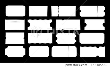 Admit one ticket layout. Empty train ticket sticker. Ticket patterns for cinema, circus, theatre festival, casino, club. Boarding blanks, lottery, sale coupon icon. Blanks white backdrops. Admit one ticket layout. Empty train ticket sticker. Ticket patterns for cinema, circus, theatre festival, casino, club. Boarding blanks, lottery, sale coupon icon. Blanks white backdrops. 142385589