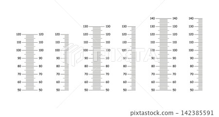 Height charts from 50 to 120, 130, 140 centimeters. Layouts for wall growth sticker set. Meter wall, growth ruler templates collection. Height charts from 50 to 120, 130, 140 centimeters. Layouts for wall growth sticker set. Meter wall, growth ruler templates collection. 142385591