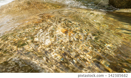 Close-up of the surface of water flowing in a summer mountain stream (20) Close-up of the surface of water flowing in a summer mountain stream (20) 142385682