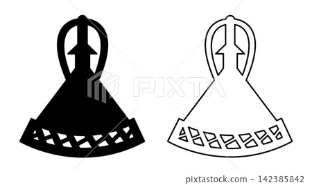 Set of Lesotho symbol black contour templates. Mokorotlo hat silhouette icon layouts. Central element sample of national identity, flag. Basotho people mountain heritage sign flat mockups. Set of Lesotho symbol black contour templates. Mokorotlo hat silhouette icon layouts. Central element sample of national identity, flag. Basotho people mountain heritage sign flat mockups. 142385842