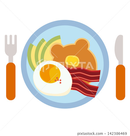 A set of bear-shaped pancakes served on a blue plate. A set of bear-shaped pancakes served on a blue plate. 142386469