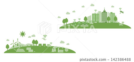 Image vectors of sustainable smart cities, including smart agriculture, industry, logistics, and residential areas. Image vectors of sustainable smart cities, including smart agriculture, industry, logistics, and residential areas. 142386488